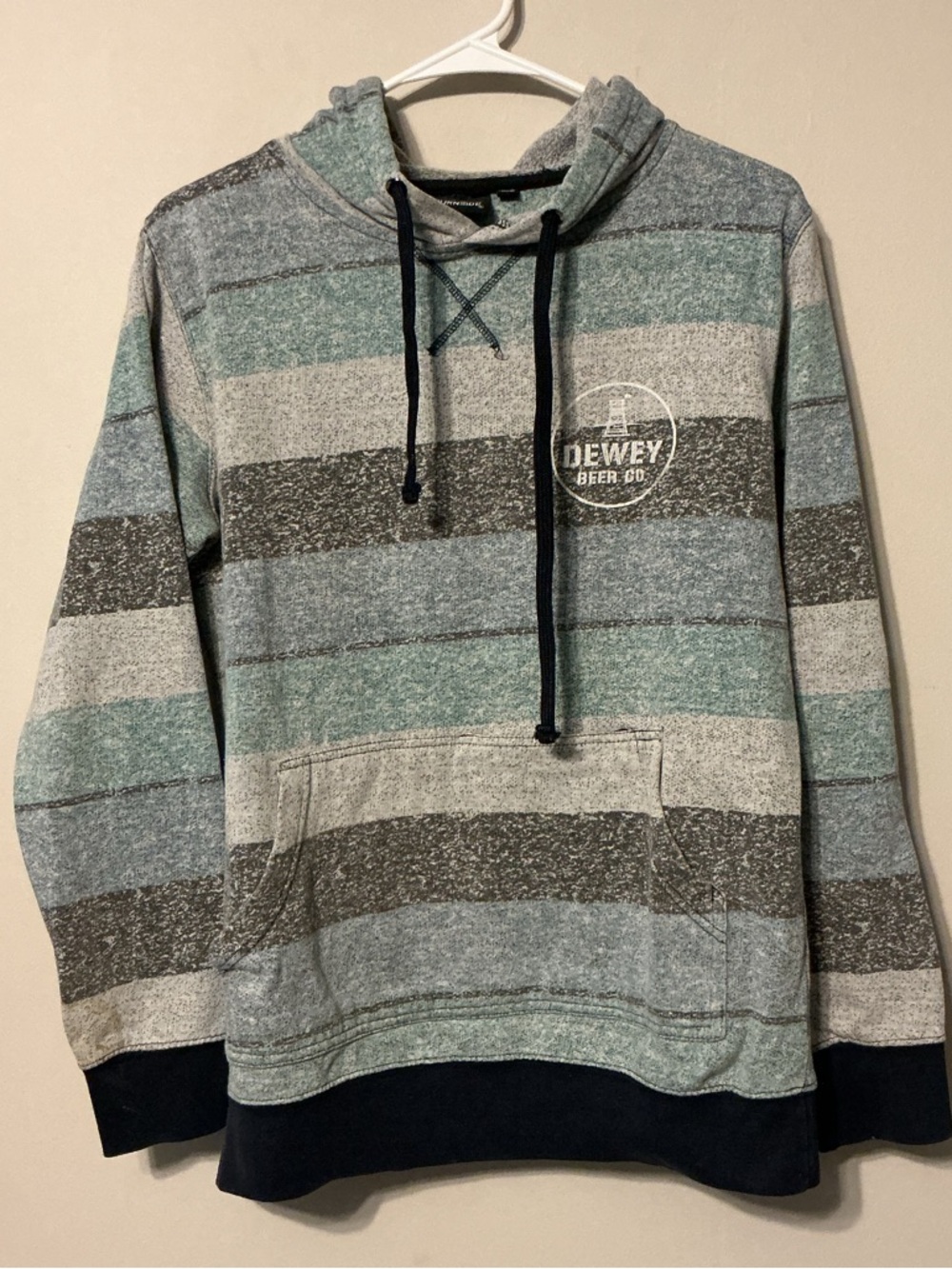 burnside Striped Hooded Pullover in Green, Gray, Blue